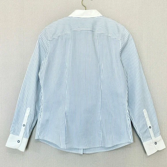 Brooks Brothers Cotton Striped Button-Down Shirt Blue White Contrast Collar 6P - Picture 2 of 7